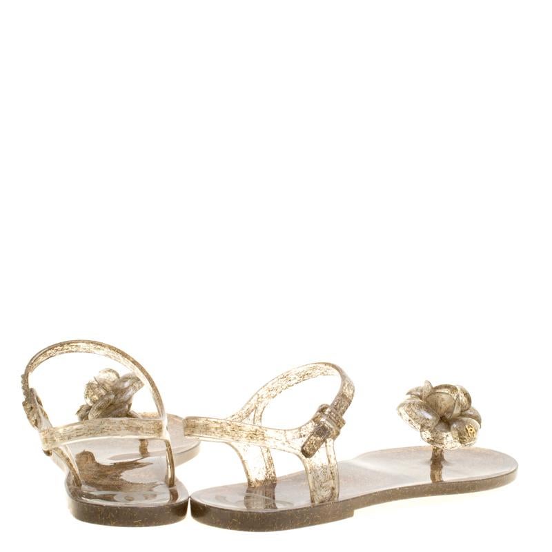 Chanel Beige Jelly Camellia Flower Sandals Size 39 1