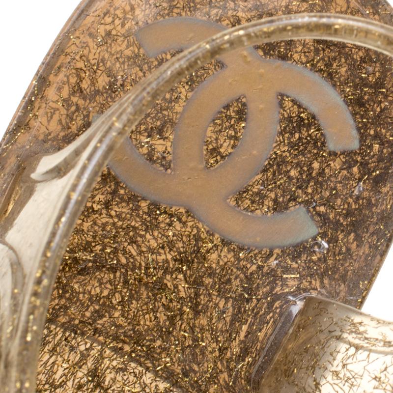 Chanel Beige Jelly Camellia Flower Sandals Size 39 2