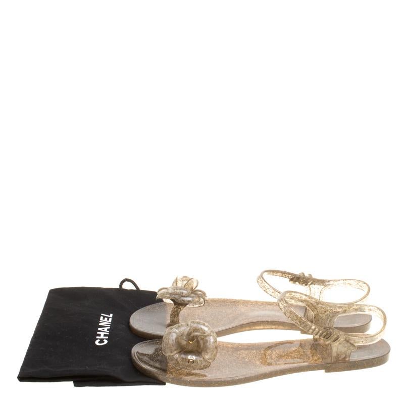 Chanel Beige Jelly Camellia Flower Sandals Size 39 4