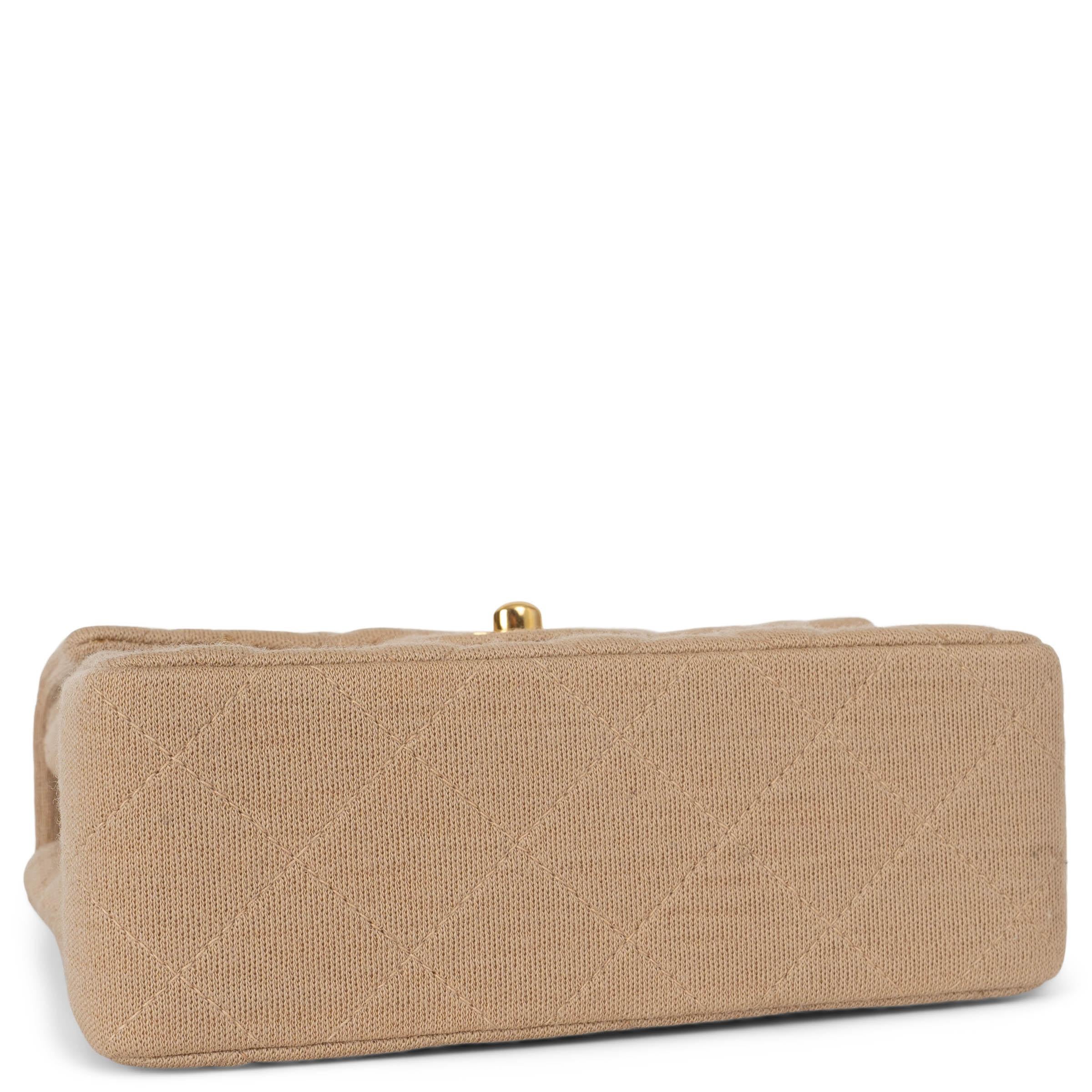 Women's CHANEL beige jersey CLASSIC MINI SQUARE FLAP Shoulder Bag For Sale