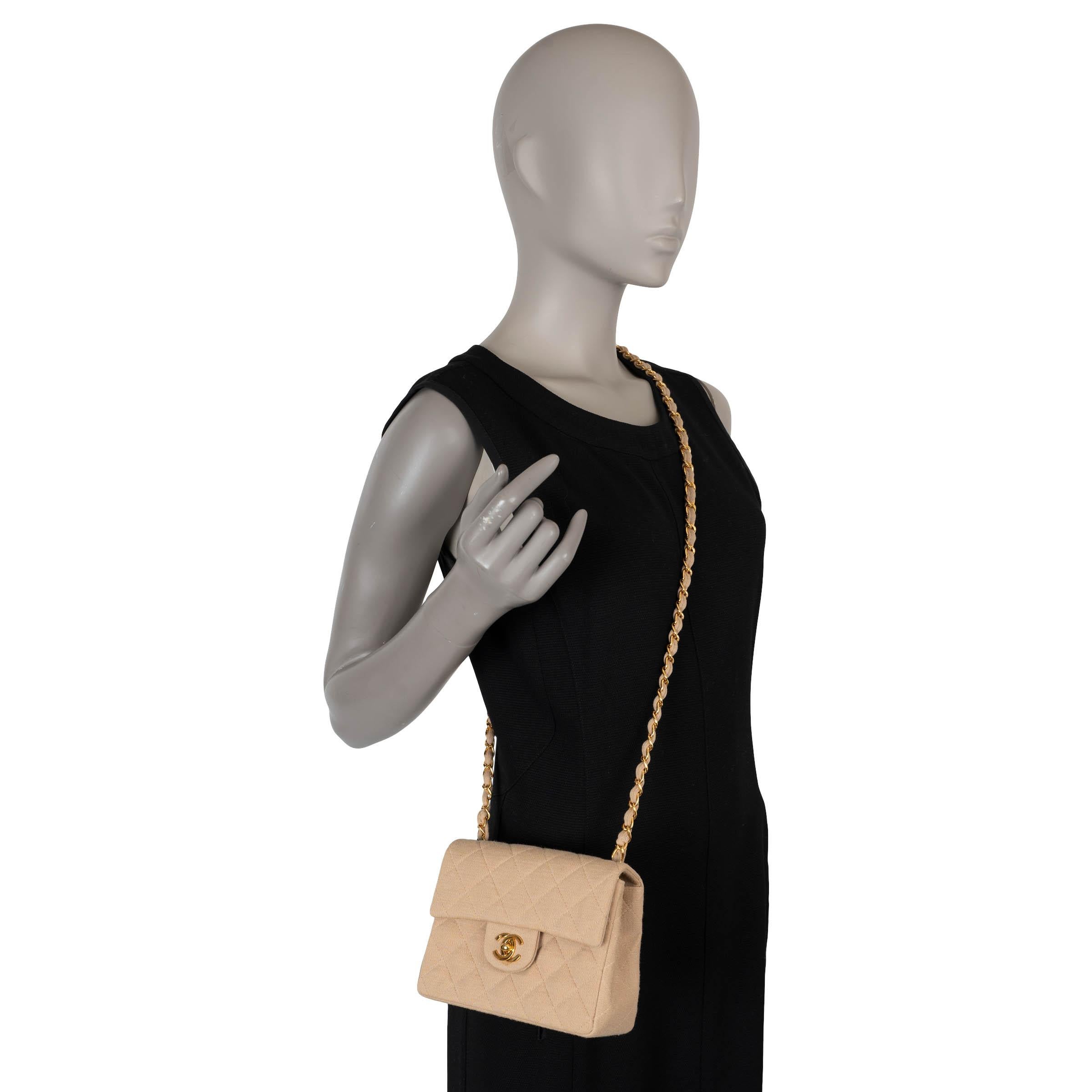 CHANEL beige jersey CLASSIC MINI SQUARE FLAP Shoulder Bag For Sale 5