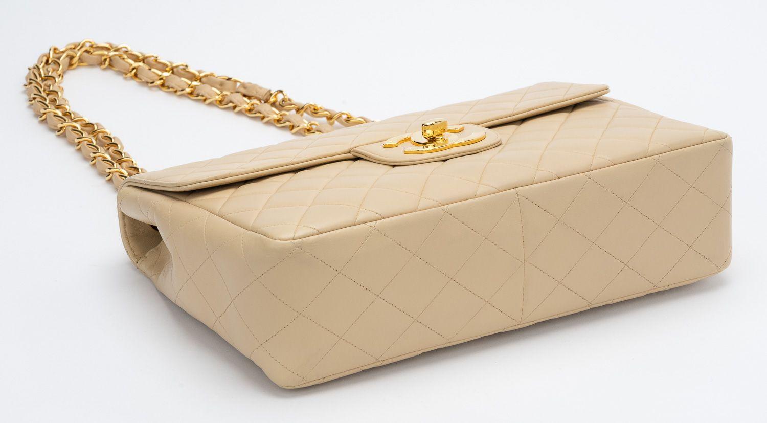 Women's Chanel Beige Jumbo Flap 24kt Gold Hardware For Sale