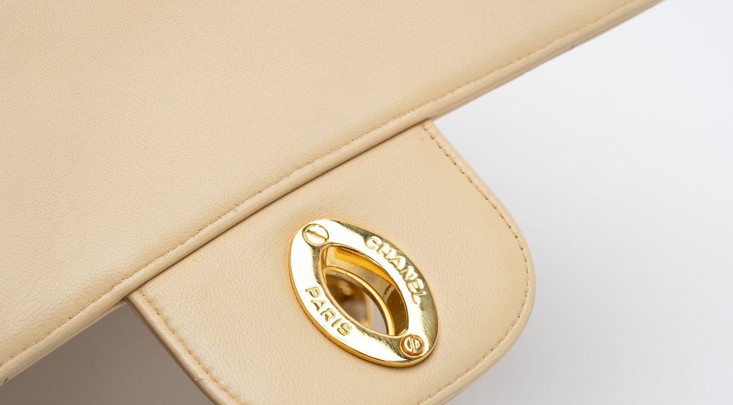 Chanel Beige Jumbo Flap 24kt Gold Hardware For Sale 4