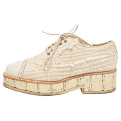 Chanel Beige Jute CC Cap Toe Lace Up Oxfords Size 36