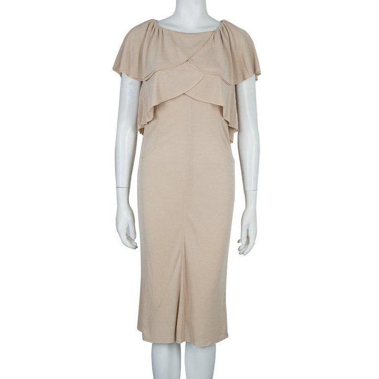 Chanel Beige Knit Petal Sleeve Ruffle Detail Dress S For Sale at 1stDibs