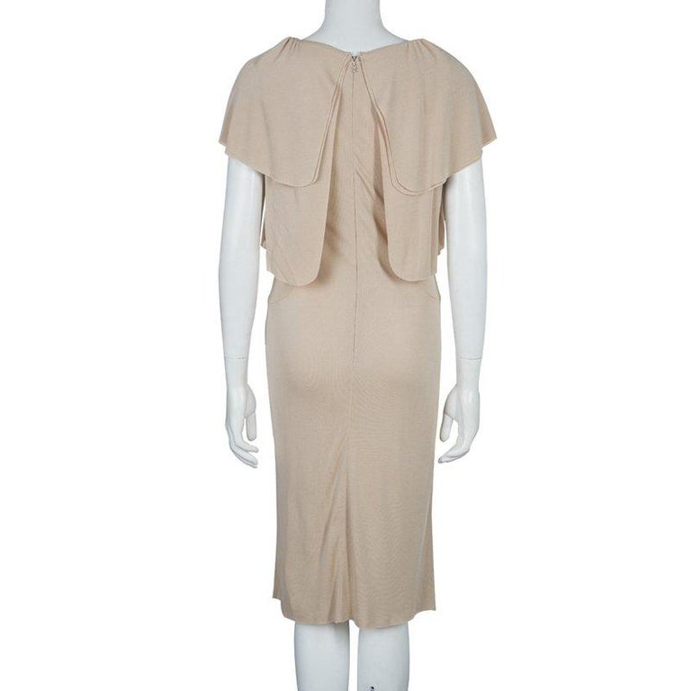 Chanel Beige Knit Petal Sleeve Ruffle Detail Dress S For Sale at 1stDibs