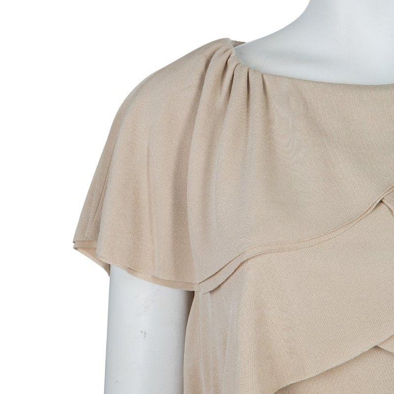 Chanel Beige Knit Petal Sleeve Ruffle Detail Dress S For Sale at 1stDibs
