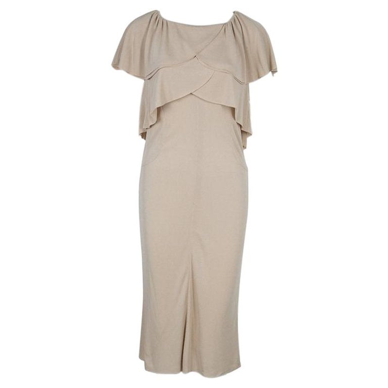 Chanel Beige Knit Petal Sleeve Ruffle Detail Dress S For Sale at 1stDibs