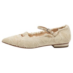 Chanel Beige Lace Pointed Toe Ballet Flats Size 37.5