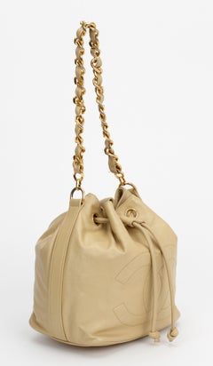 Chanel Beige Lambskin Drawstring Bucket