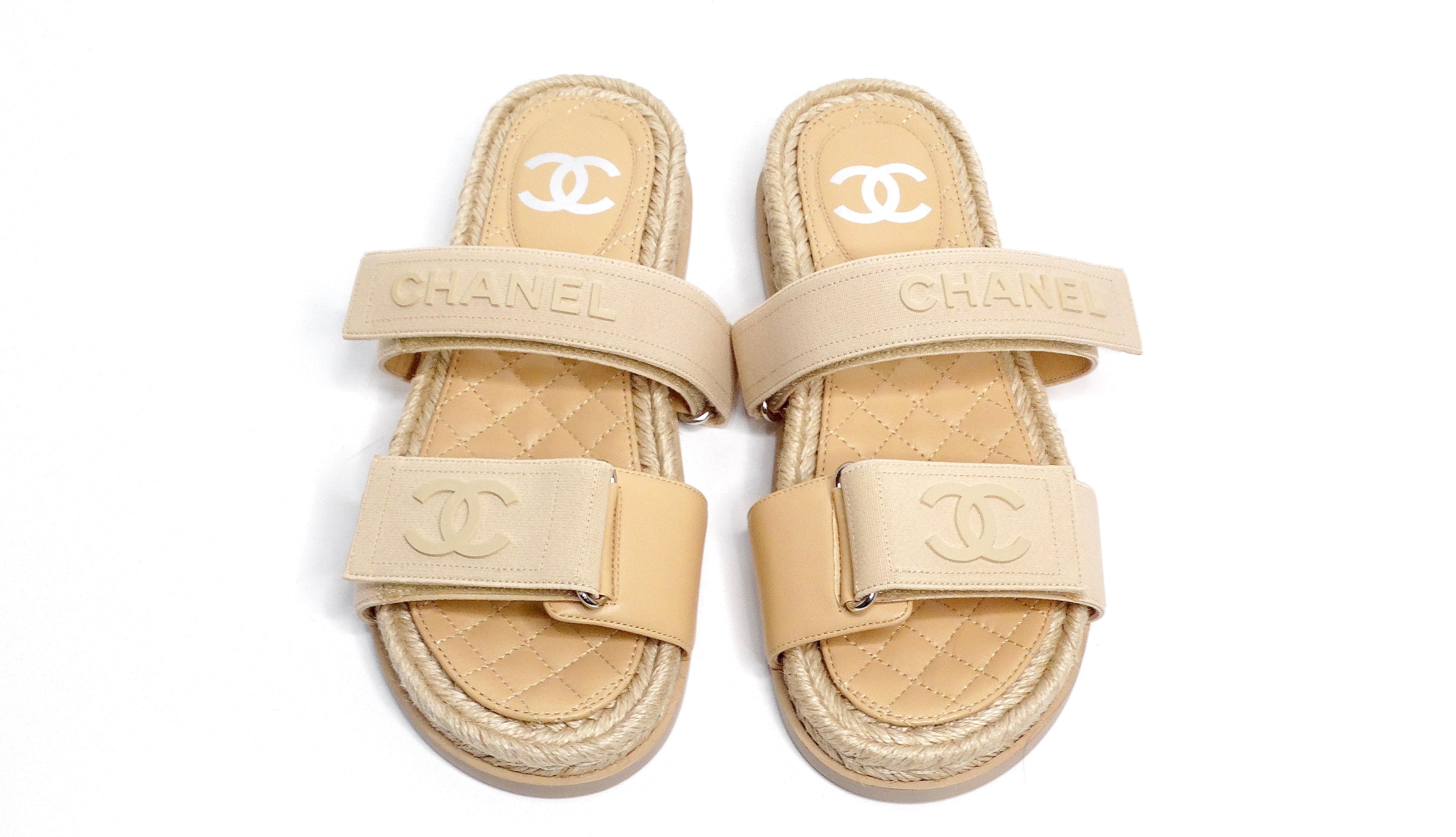 Chanel Beige Lambskin Espadrille Strap Sandals For Sale 7