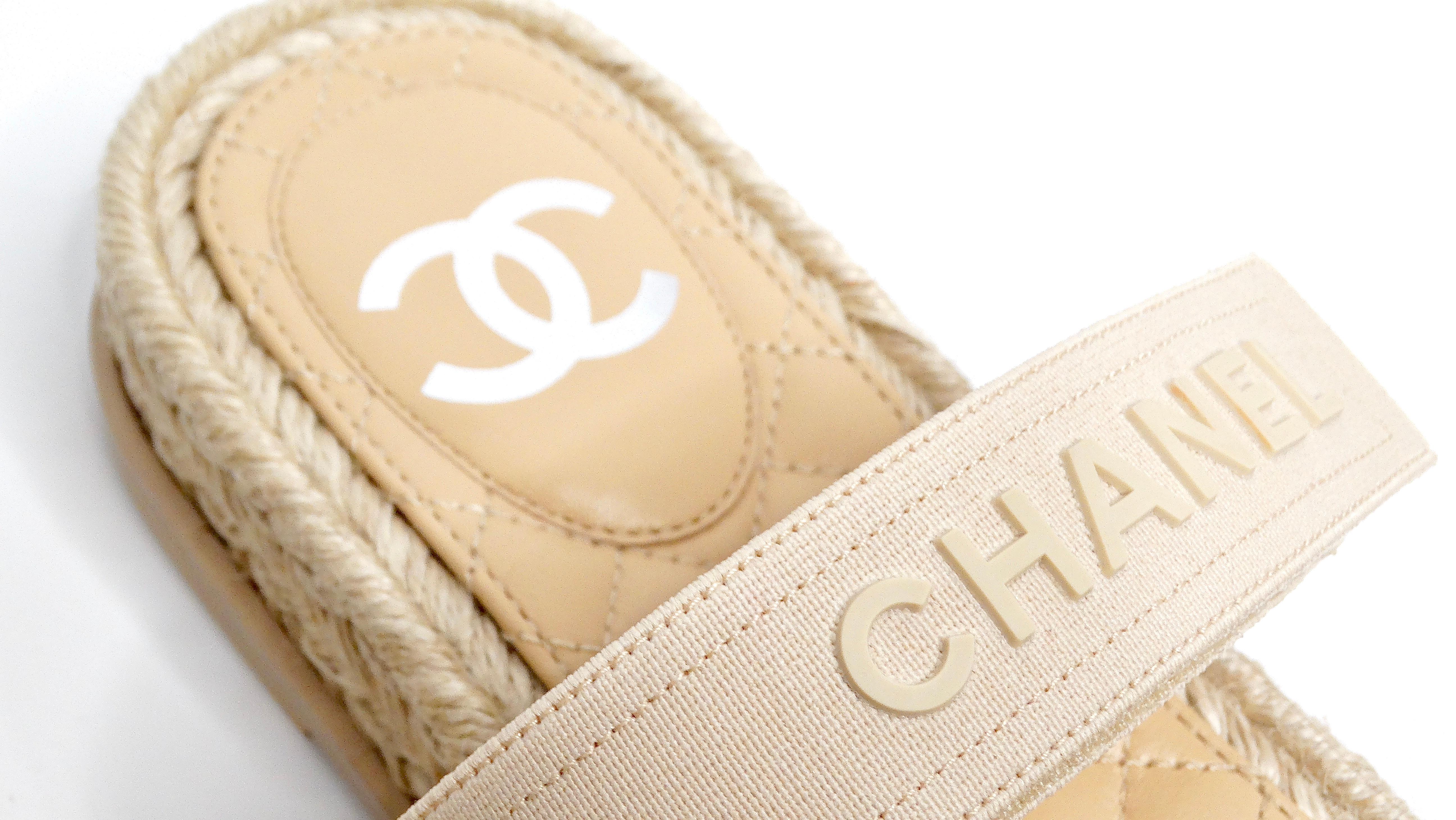 Chanel Beige Lambskin Espadrille Strap Sandals In Excellent Condition For Sale In Scottsdale, AZ