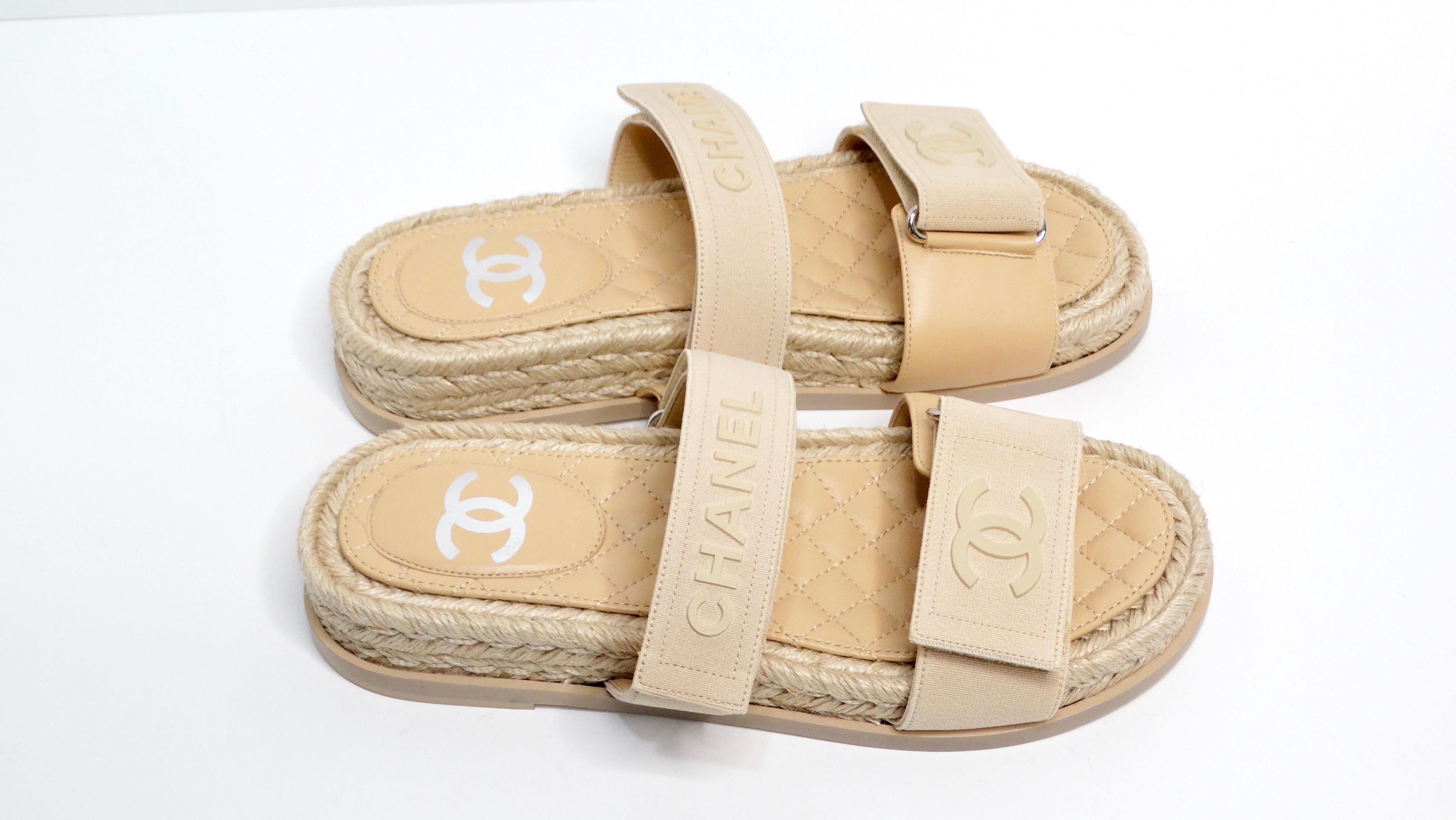 Women's Chanel Beige Lambskin Espadrille Strap Sandals For Sale