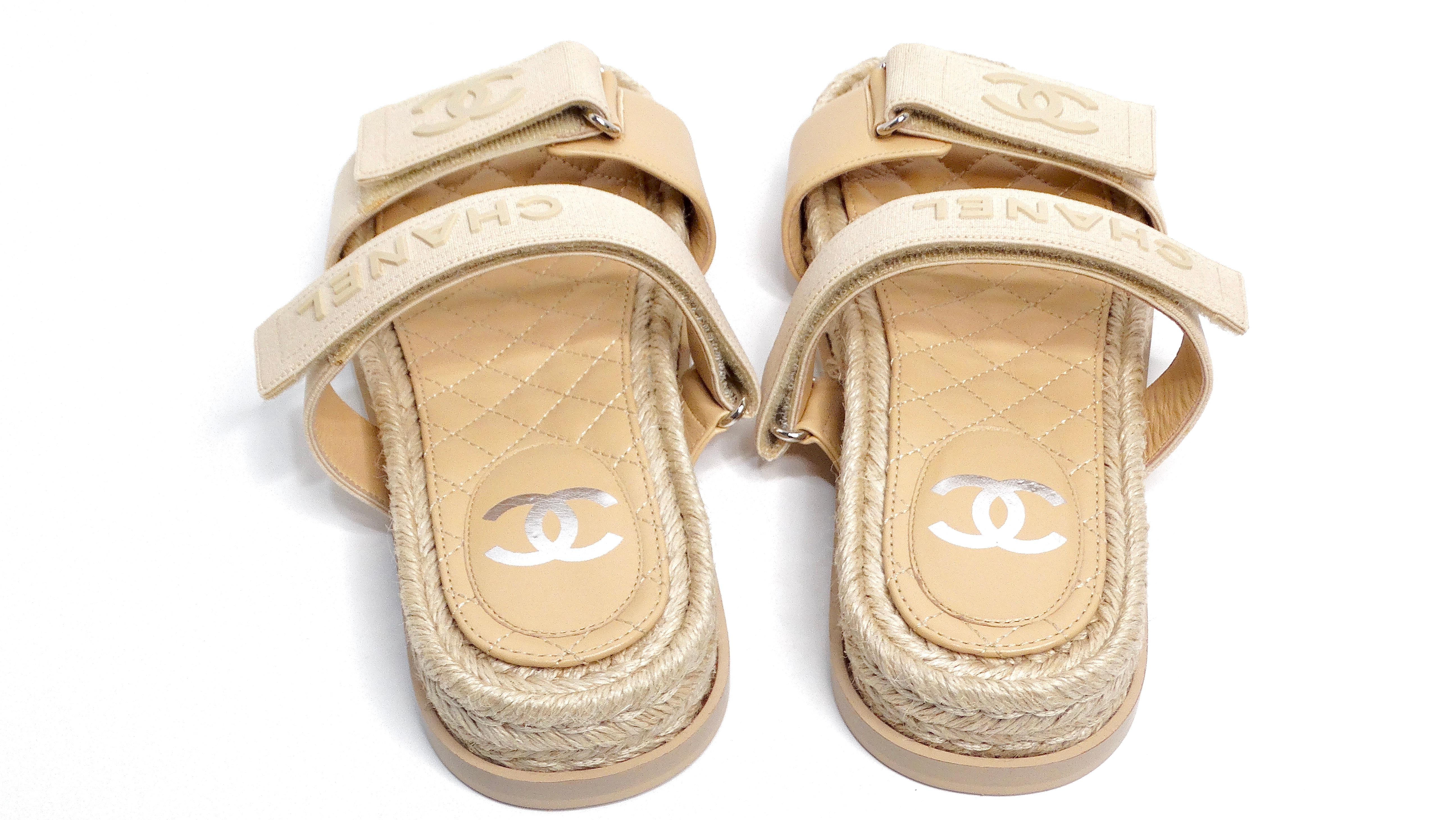 Chanel Beige Lambskin Espadrille Strap Sandals For Sale 1