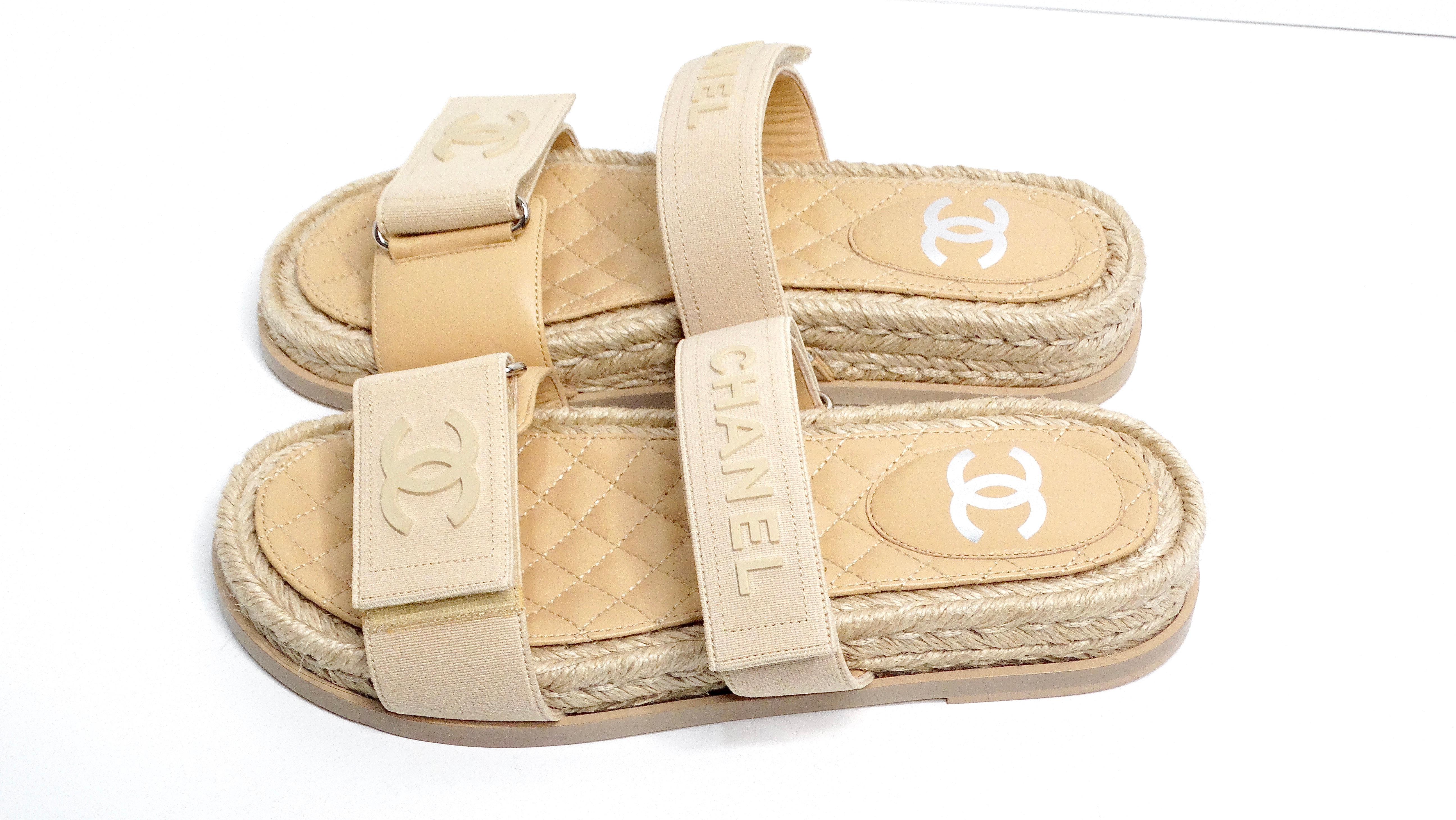 Chanel Beige Lambskin Espadrille Strap Sandals For Sale 2
