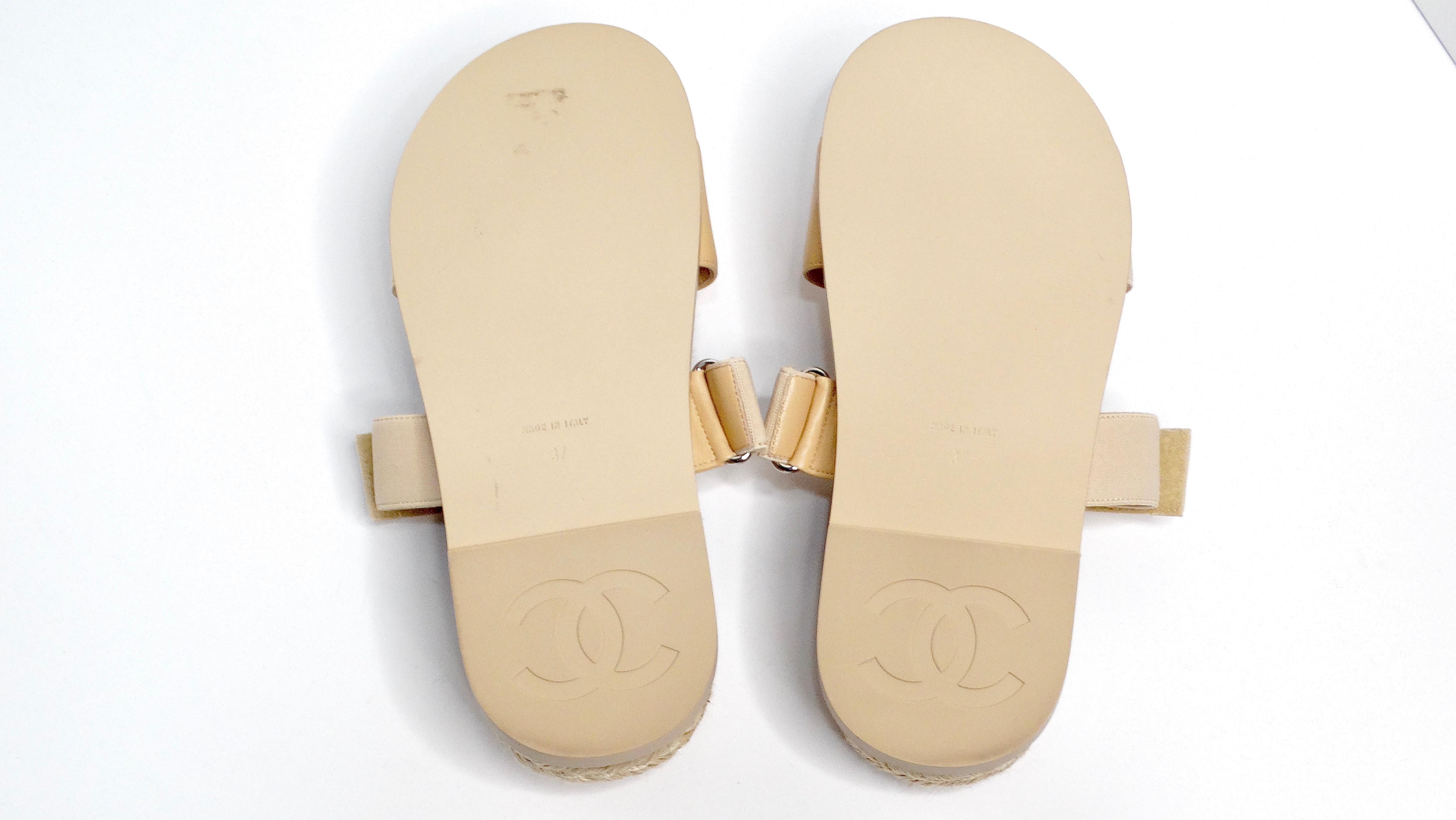 Chanel Beige Lambskin Espadrille Strap Sandals For Sale 3