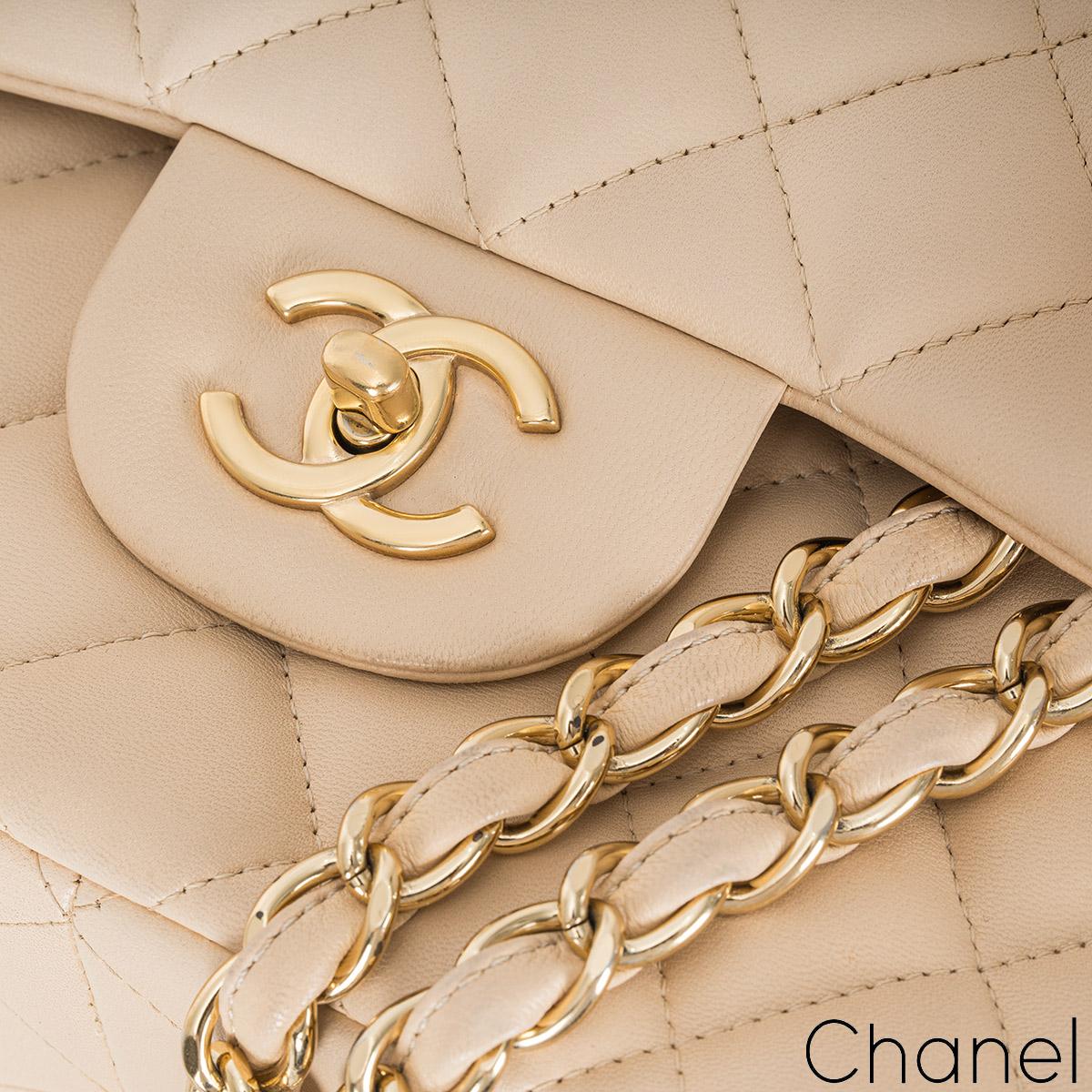 Chanel Beige Lambskin Jumbo Classic Double Flap Bag GHW For Sale 9