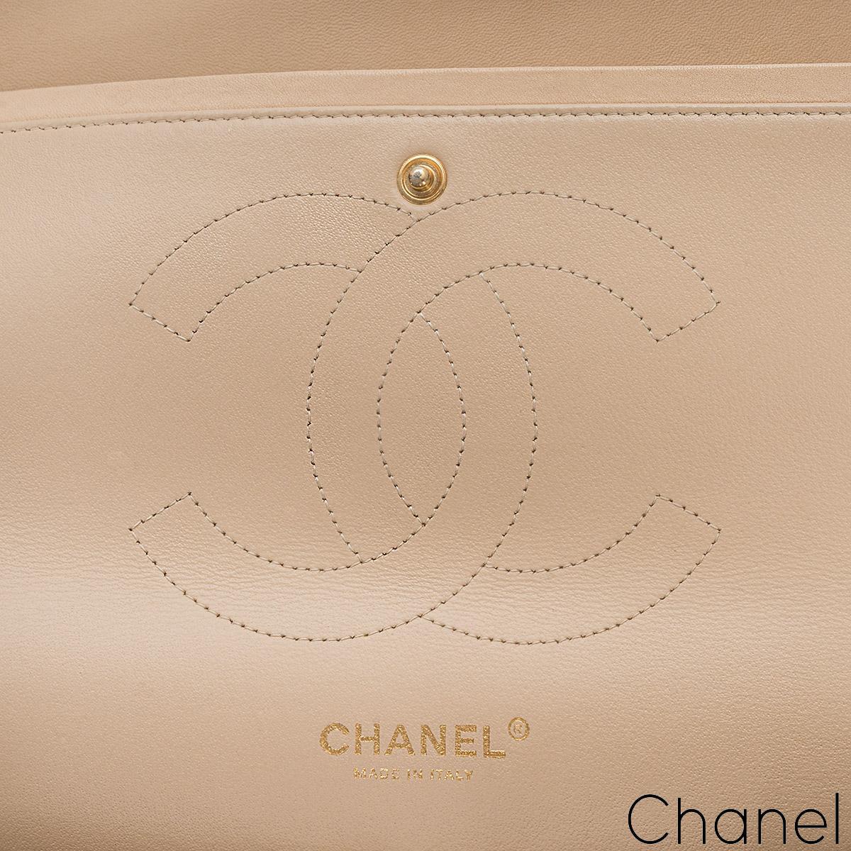 Chanel Beige Lambskin Jumbo Classic Double Flap Bag GHW For Sale 1