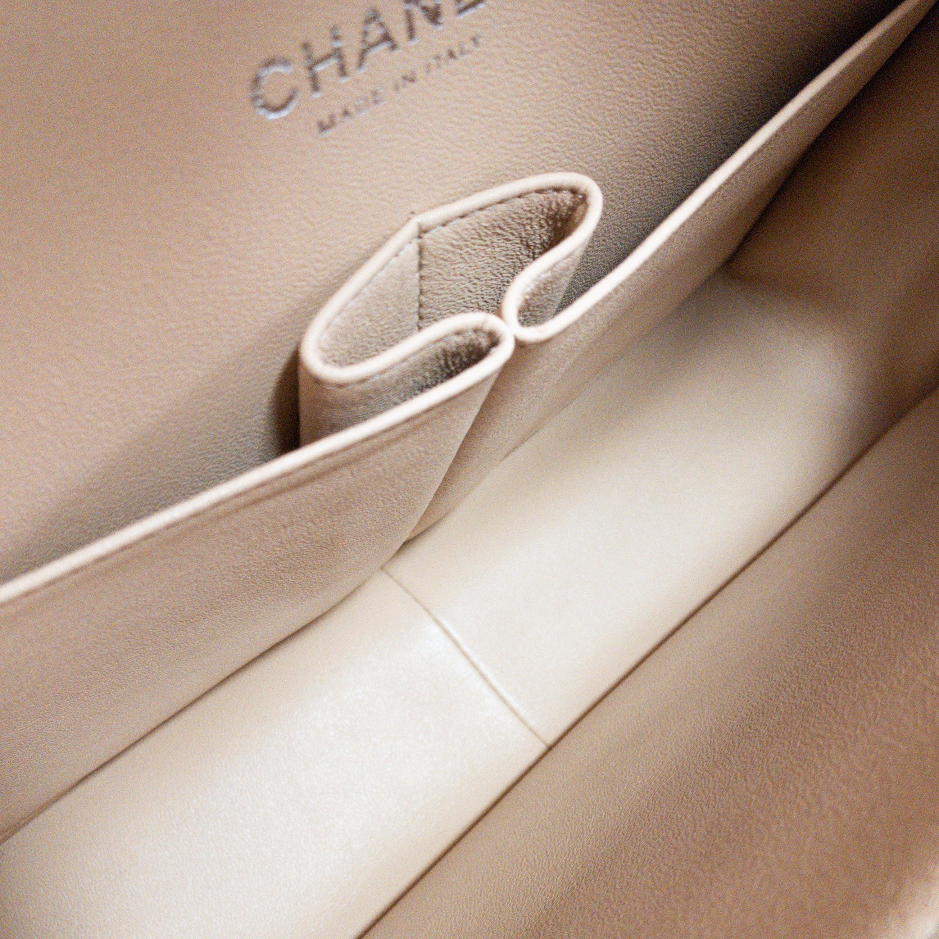 Chanel Beige Lambskin Jumbo Classic Flap SHW  For Sale 6