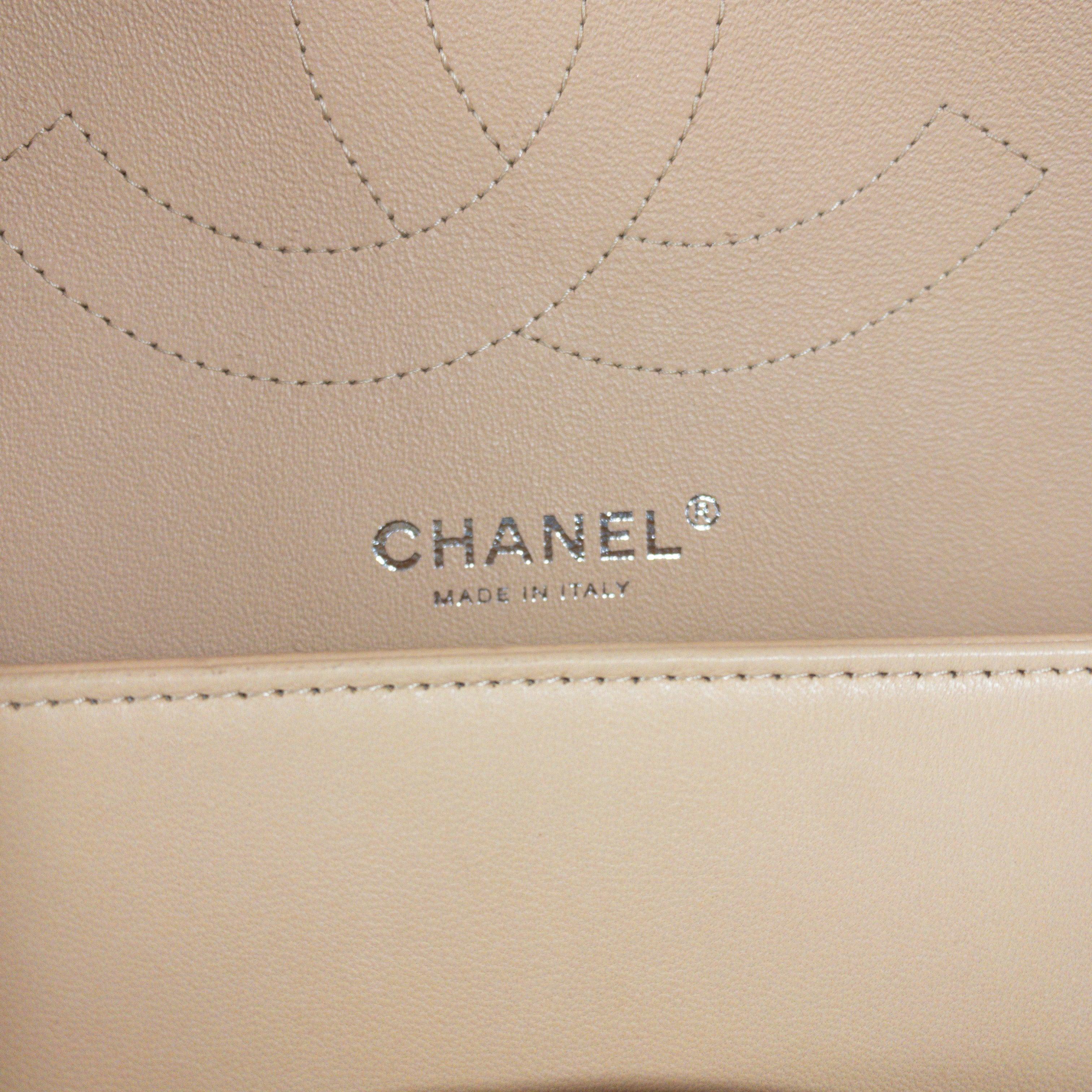 Chanel Beige Lambskin Jumbo Classic Flap SHW  For Sale 7