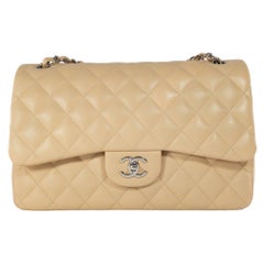 Chanel Beige Lambskin Jumbo Classic Flap SHW