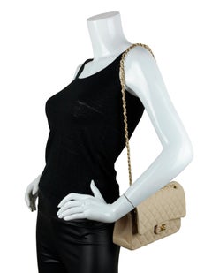Chanel Beige Lambskin Leather 10" Medium Double Flap Classic Bag GHW