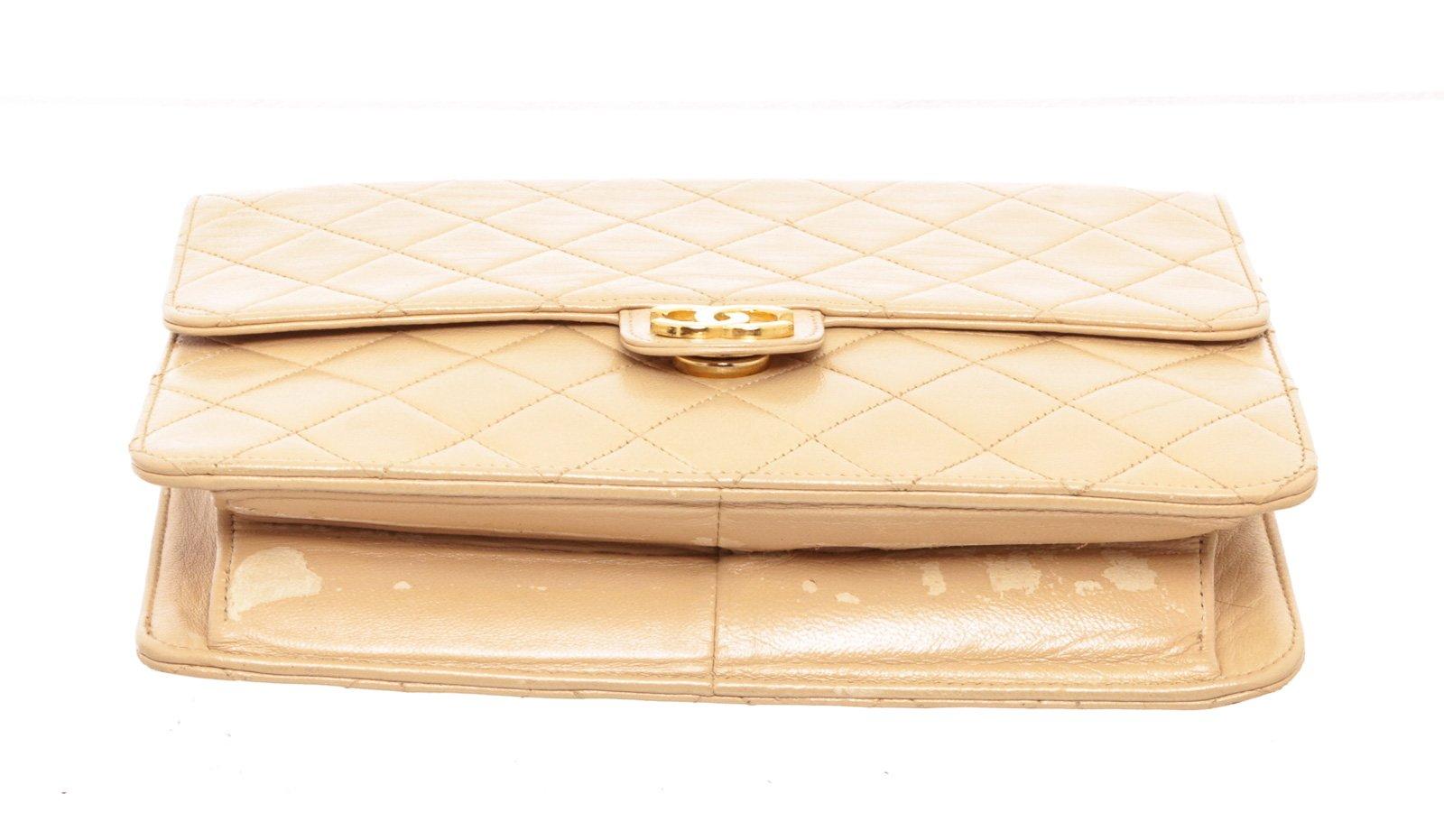 Women's Chanel Beige Lambskin Leather Full Flap Bag