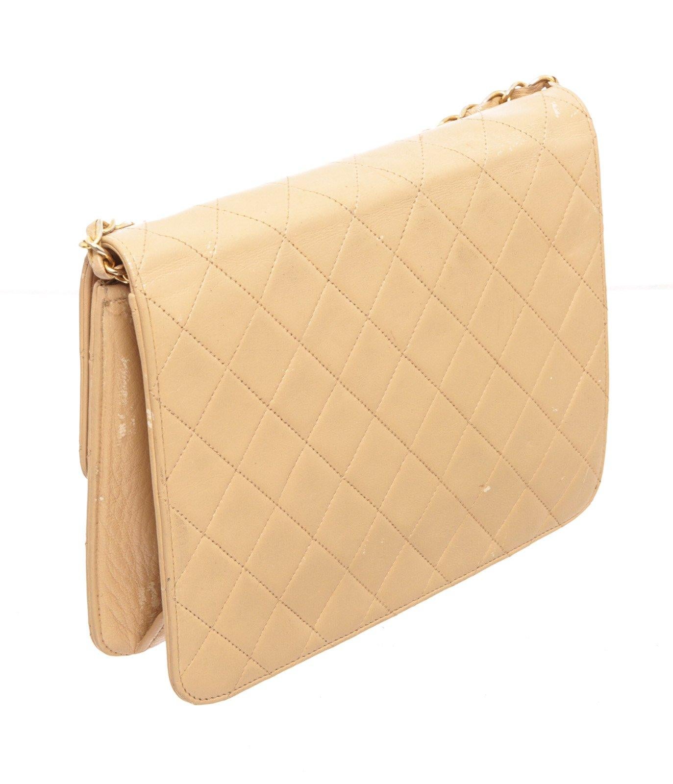 Chanel Beige Lambskin Leather Full Flap Bag 1