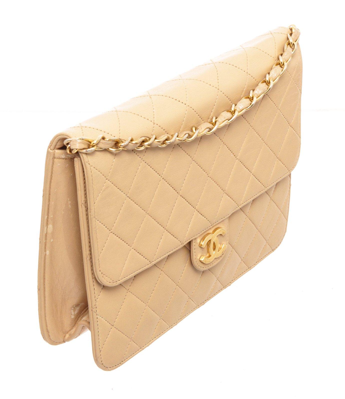 Chanel Beige Lambskin Leather Full Flap Bag 2