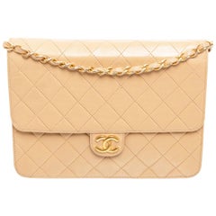 Chanel Beige Lambskin Leather Full Flap Bag