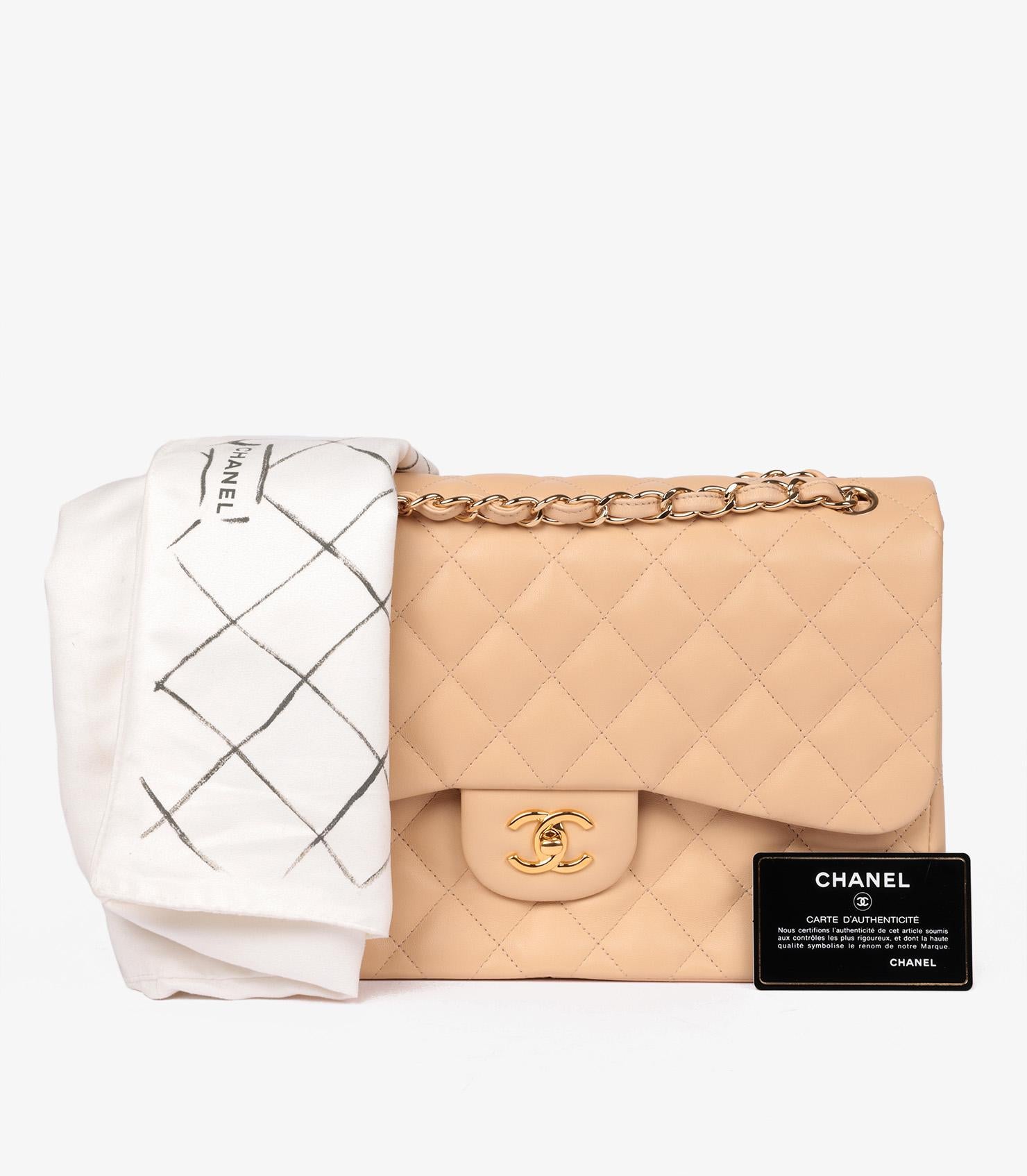 Chanel Beige Lambskin Leather Jumbo Classic Double Flap Bag For Sale 5