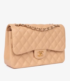 Chanel Beige Lambskin Leather Jumbo Classic Double Flap Bag