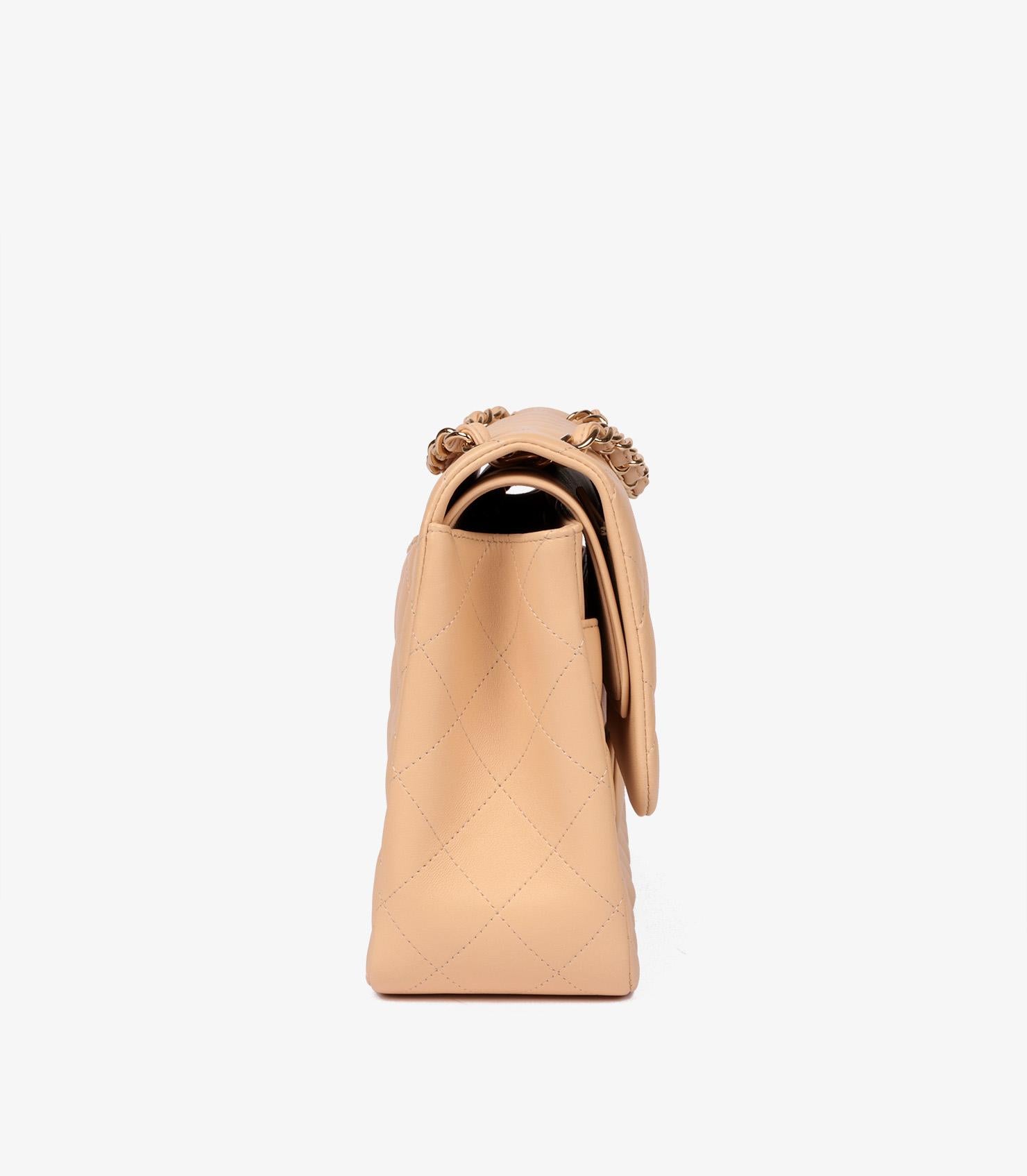 Orange Chanel Beige Lambskin Leather Jumbo Classic Double Flap Bag For Sale