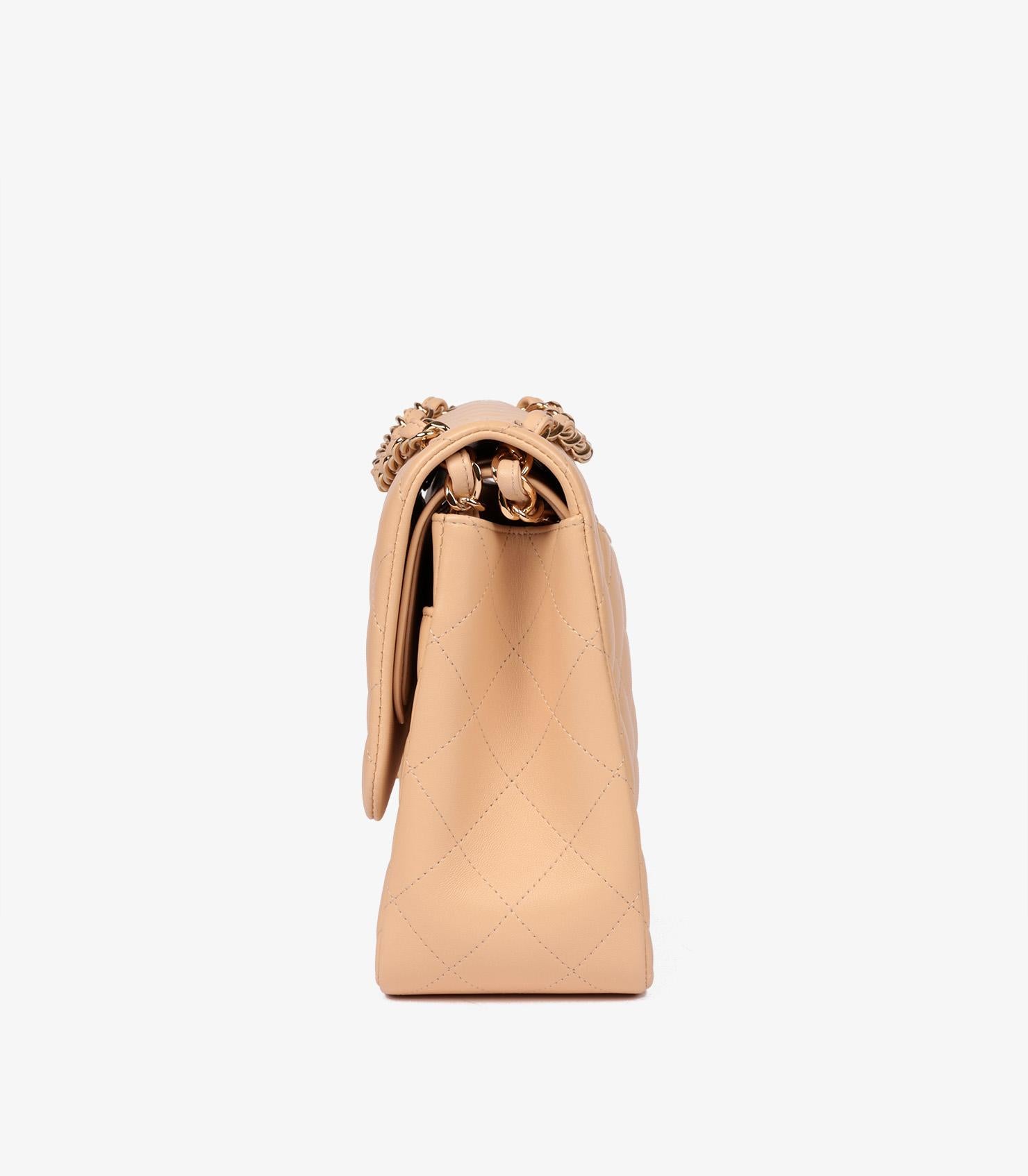 Chanel Beige Lambskin Leather Jumbo Classic Double Flap Bag In Excellent Condition For Sale In Bishop's Stortford, Hertfordshire