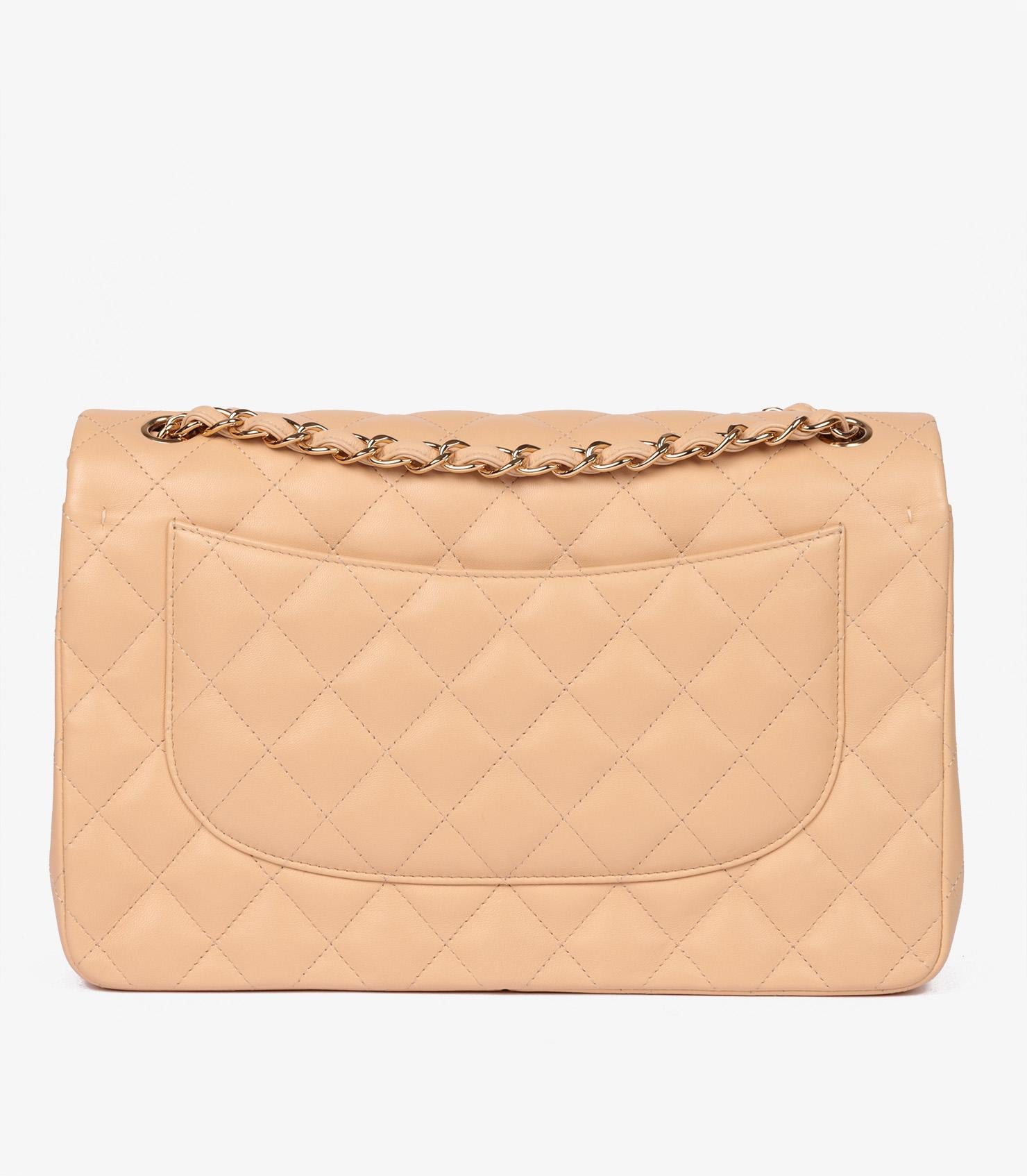 Women's Chanel Beige Lambskin Leather Jumbo Classic Double Flap Bag For Sale