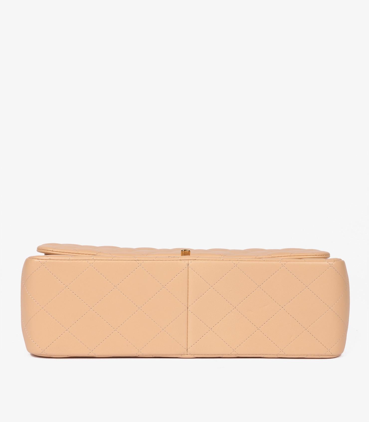 Chanel Beige Lambskin Leather Jumbo Classic Double Flap Bag For Sale 1