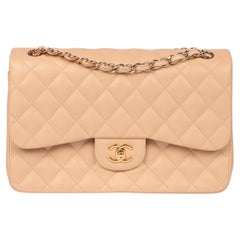 Chanel Beige Lambskin Leather Jumbo Classic Double Flap Bag