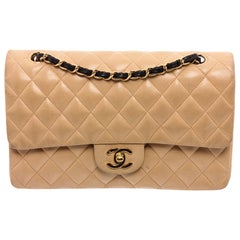 Chanel Beige Lambskin Leather Medium Classic Double Flap