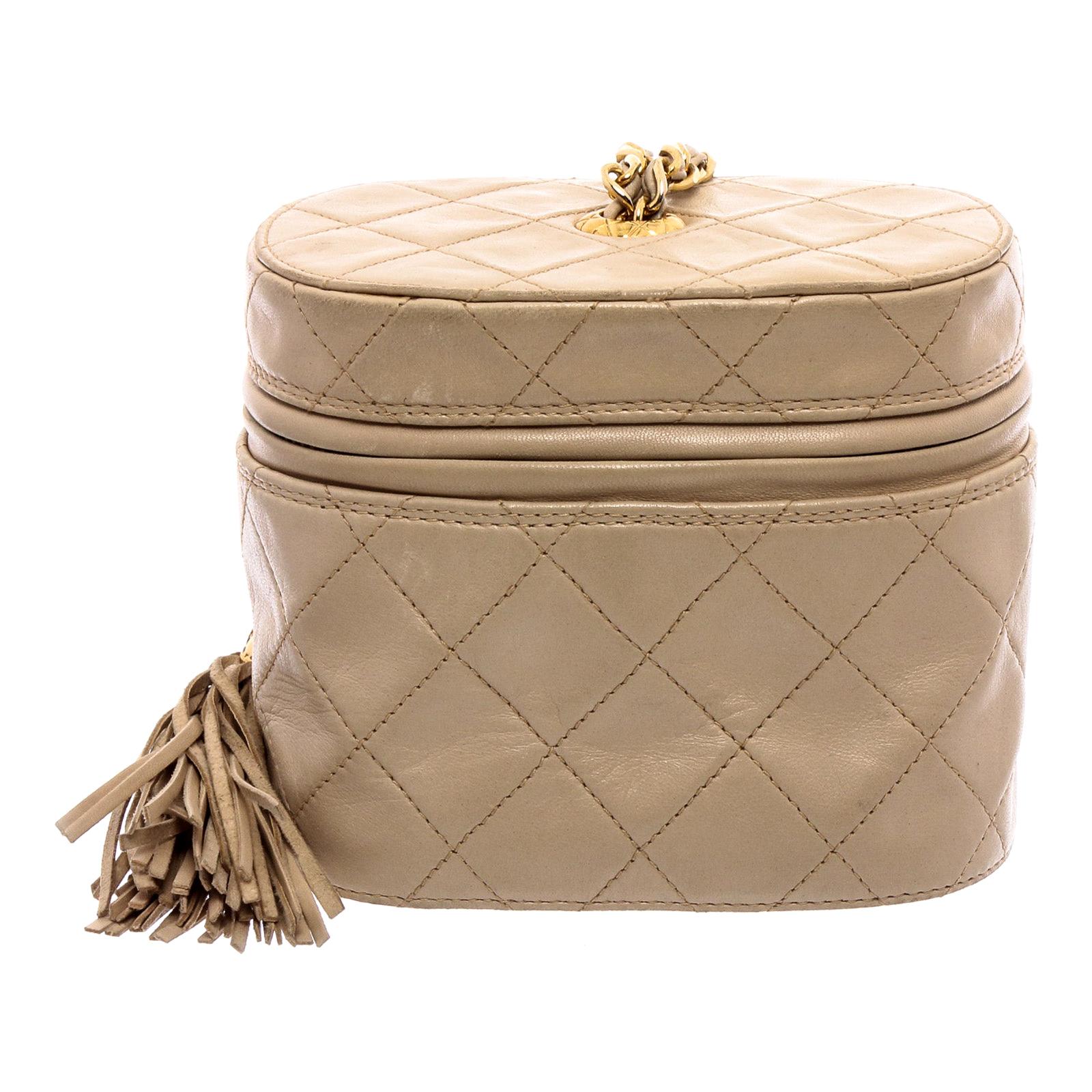 Chanel Beige Lambskin Leather Vintage Tassel Mini Vanity Chain Shoulder Bag  at 1stDibs