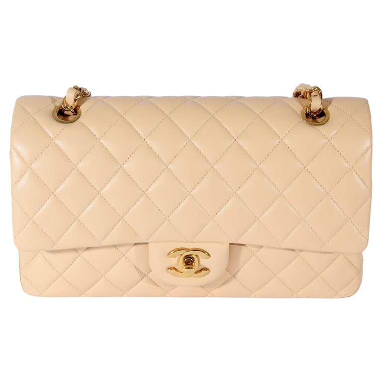 Chanel Beige Lambskin Medium Classic Double Flap For Sale at 1stDibs