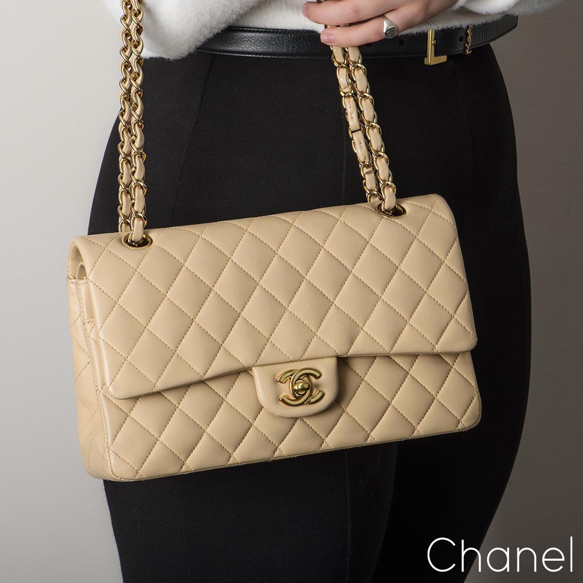 Chanel Beige Lambskin Medium Timeless Double Flap Bag In Excellent Condition In London, GB