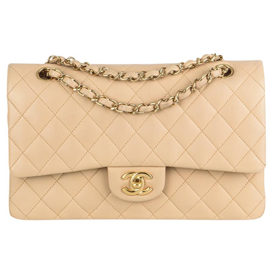 Chanel Classic Flap Medium Lambskin Leather Tan Bag Dust Bag Authenticity  Card  eBay