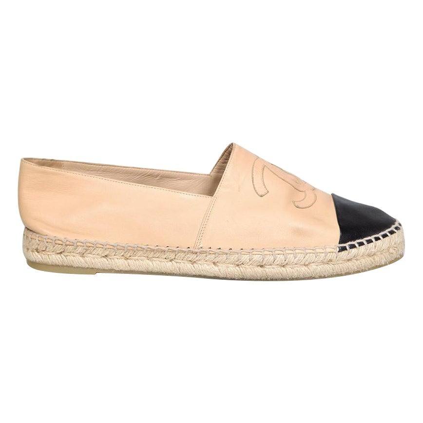 Chanel Beige Lather CC Espadrilles Size IT 42