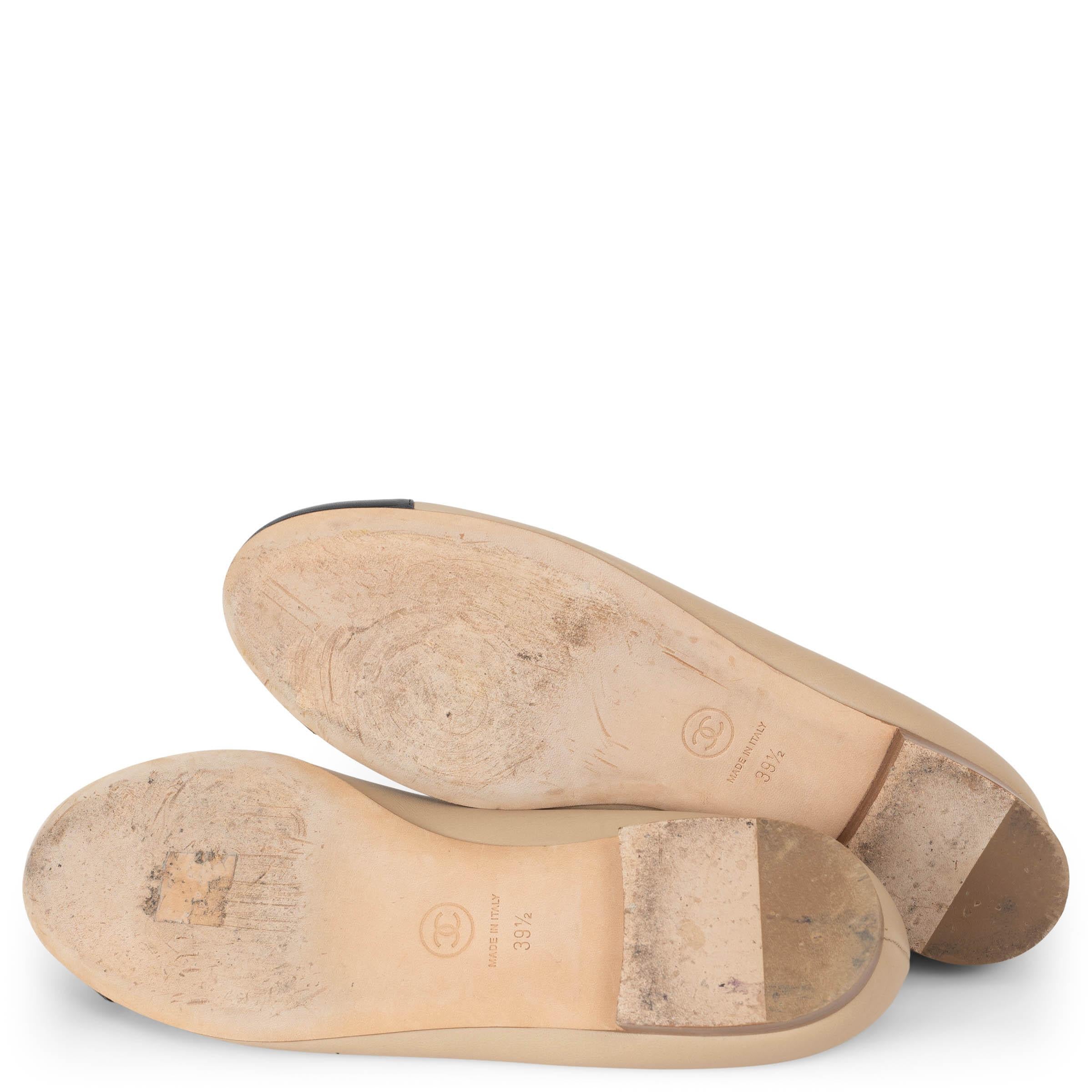CHANEL beige leather 14C SINGAPORE CAMELLIA Ballet Flats Shoes 39.5 4