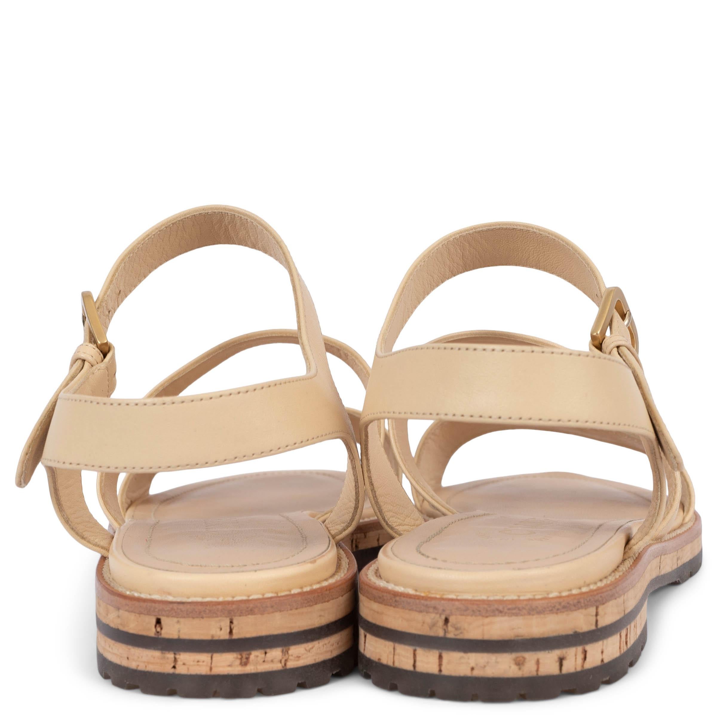 CHANEL beige leather 2015 15P CC STRAPPY FLAT Sandals Shoes 40 fit 39.5 1