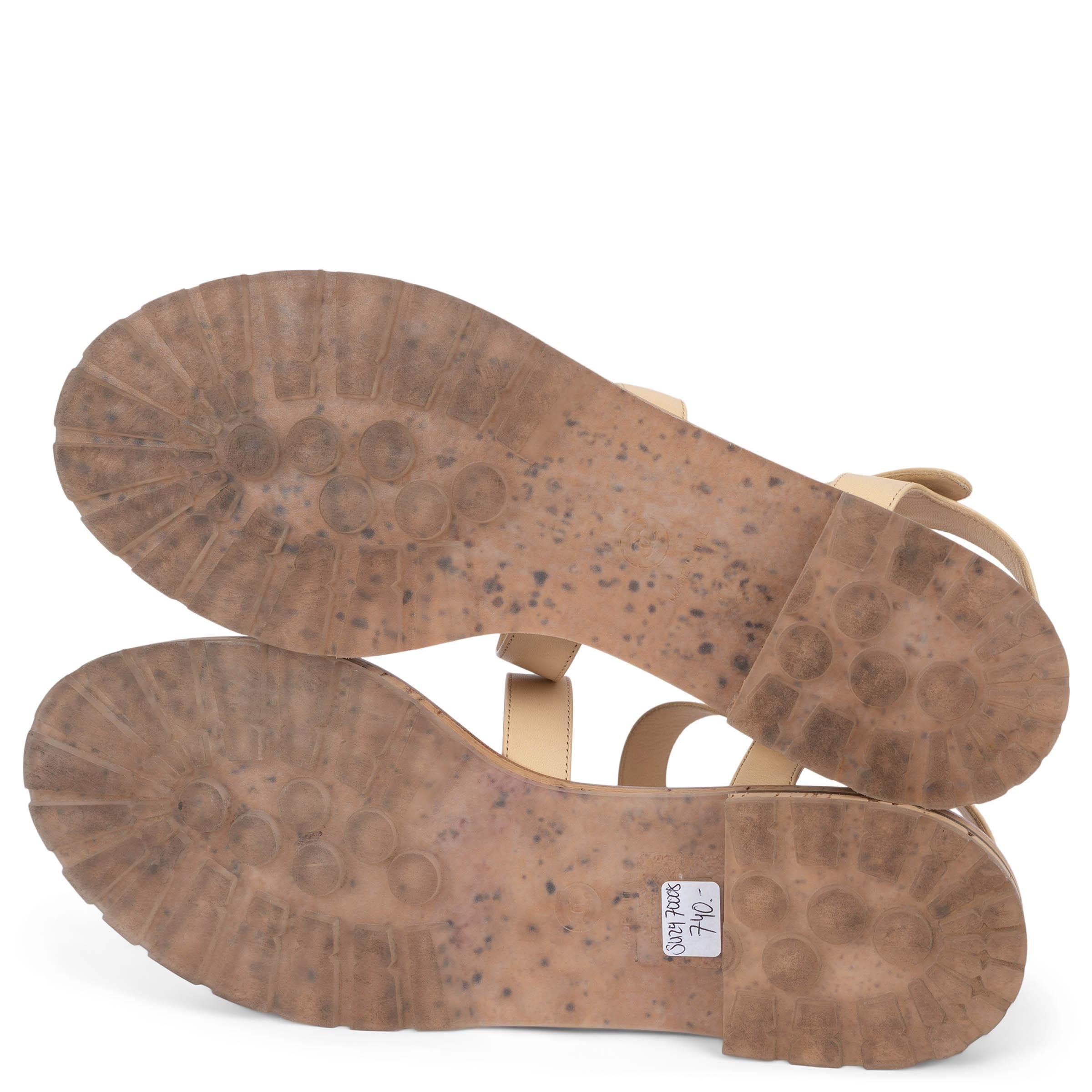CHANEL beige leather 2015 15P CC STRAPPY FLAT Sandals Shoes 40 fit 39.5 5