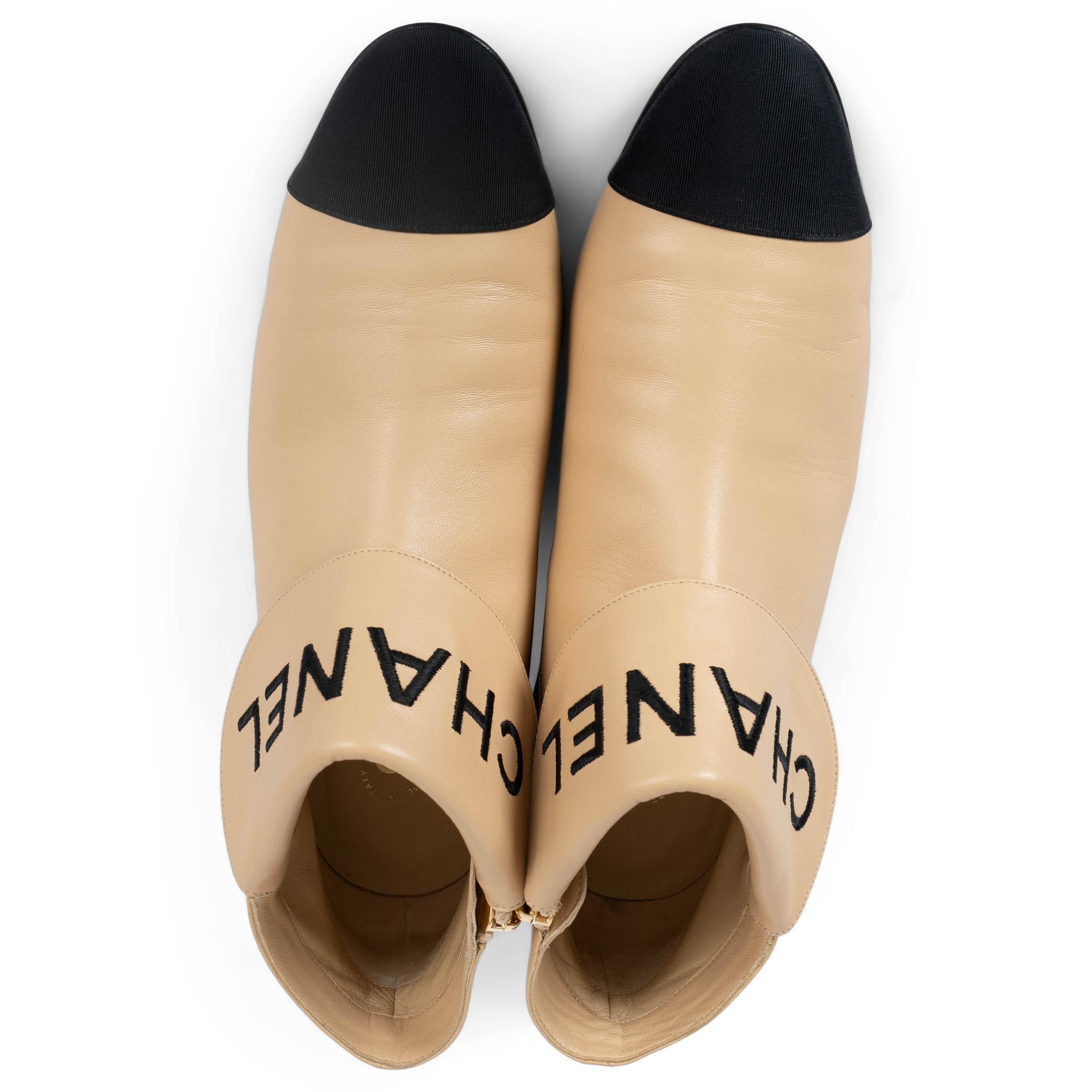 CHANEL beige leather 2019 19B LOGO FLAT Ankle Boots Shoes 39 For Sale 1