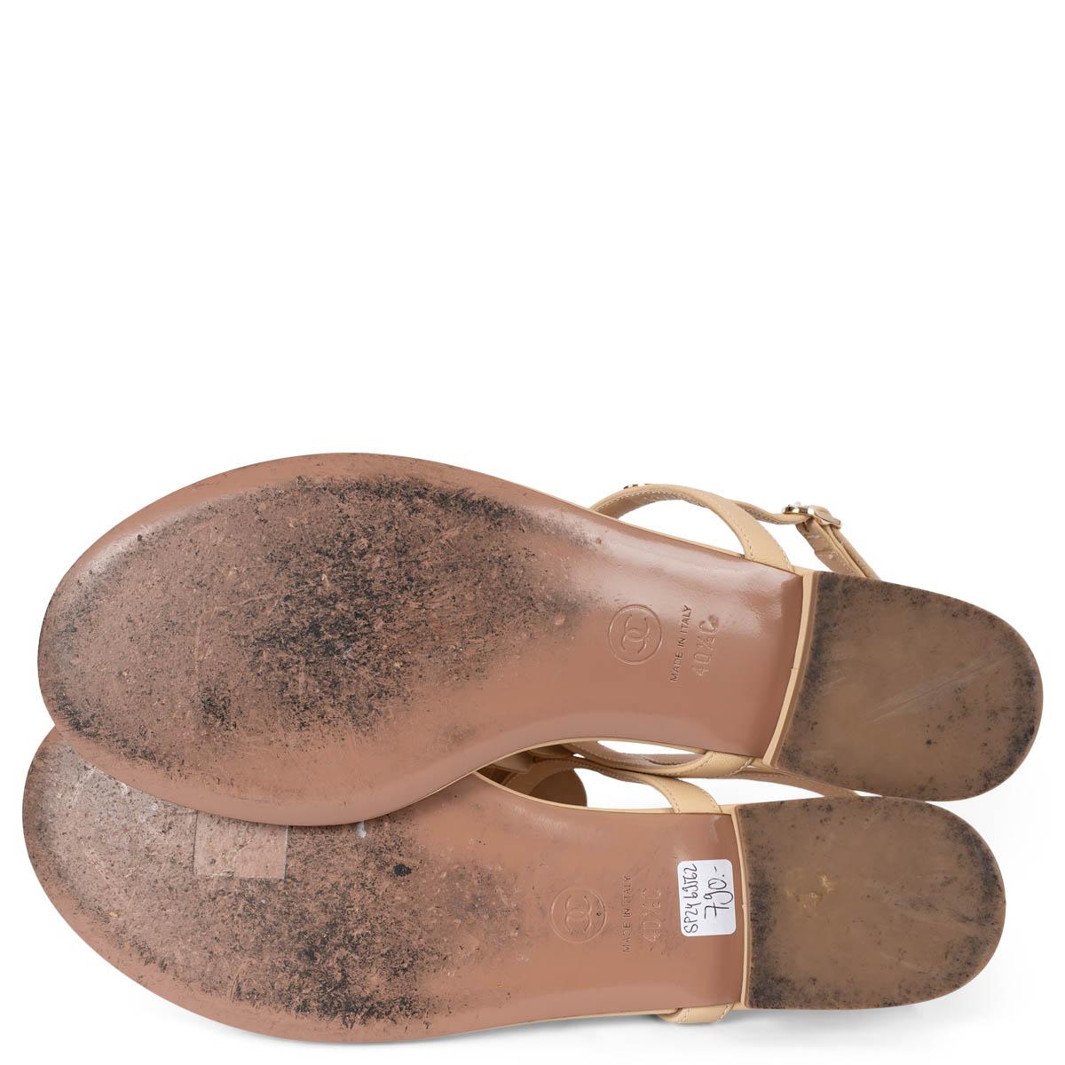 CHANEL beige leather 2019 19S CAMELLIA THONG Sandals Shoes 40.5 fit 39.5 4