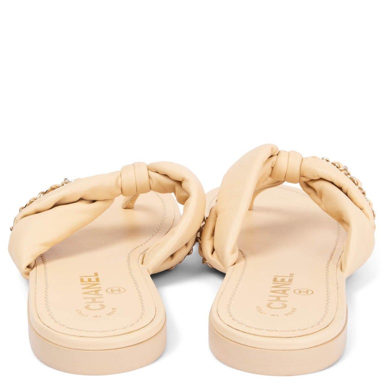 CHANEL beige leather 2022 22S CHAIN DETAILED Thongs Sandals Shoes