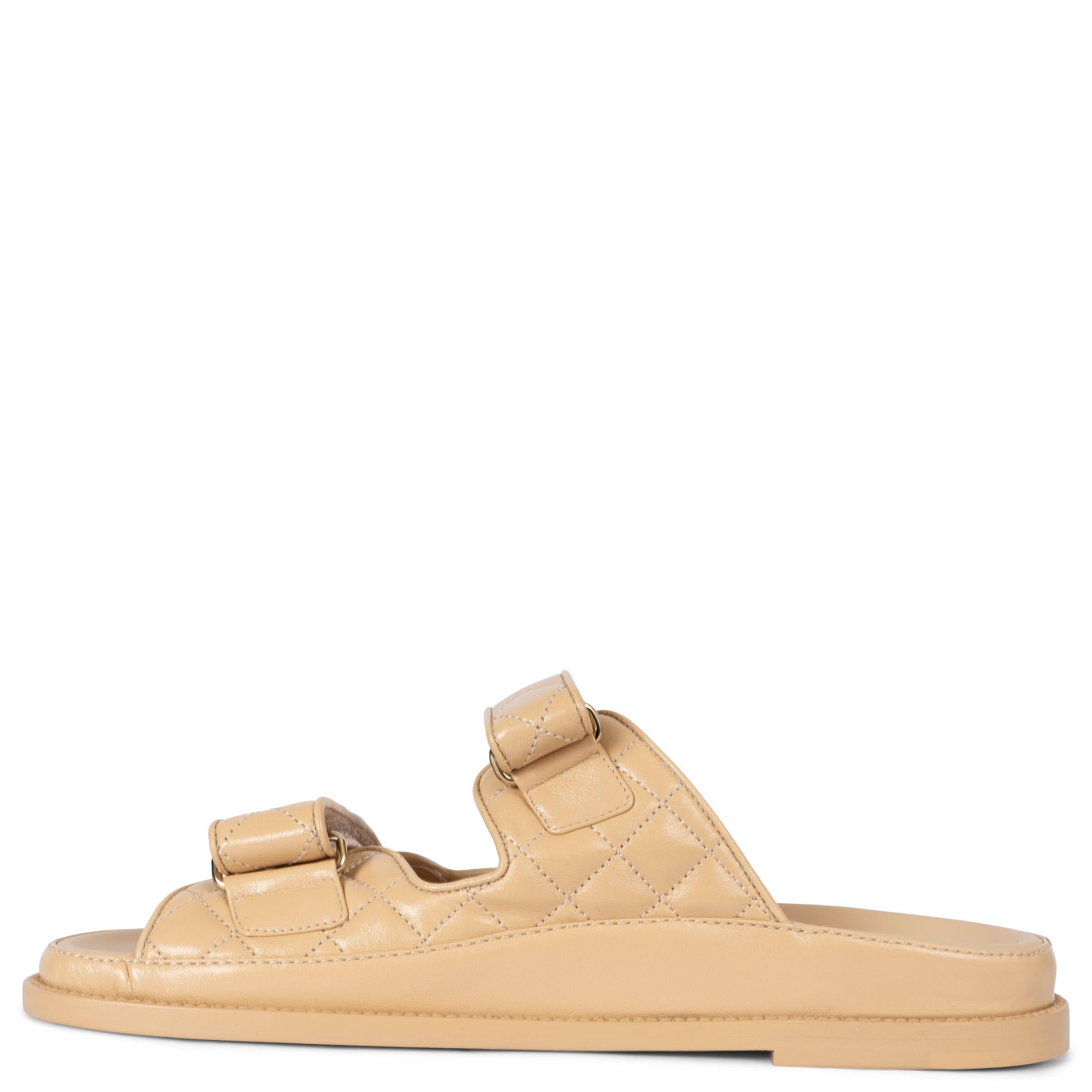 Beige CHANEL beige leather 2024 24P DAD SLIDE Sandals Shoes 41 fit 40.5 For Sale
